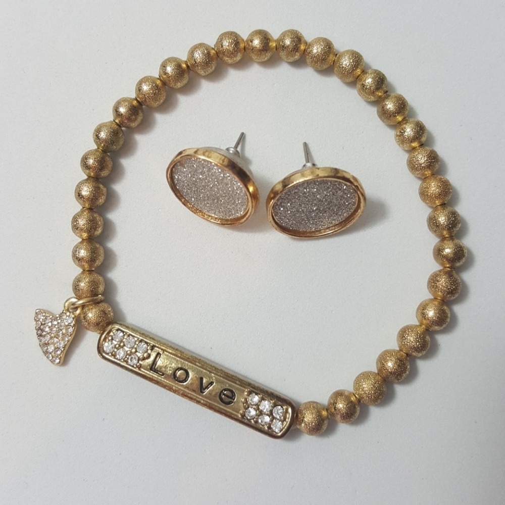 Love Sparkly heart bracelet EARRING Lot